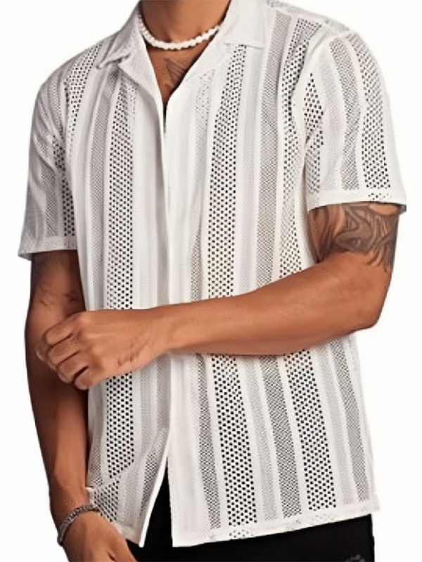 Tops - Trendy Spring-Summer Knitted Short Sleeve Button-Up Shirt for E - Tops | MENLL